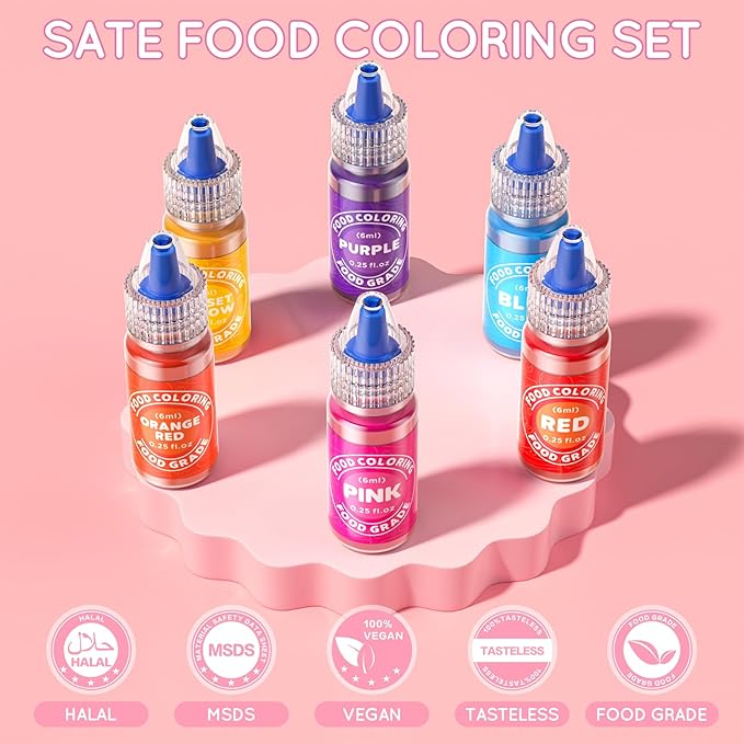 Food Coloring - 33 Food Grade Vibrant Colors Food Coloring Liquid Set, Food Dye Color for Baking, Icing, Cookie, Cake Decorating, Easter Egg, DIY Making Supplies Kit (0.25 Fl Oz (Pack of 33))