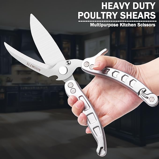 Kitchen Shears Heavy Duty Poultry Shears Meat Cutting Dishwasher Safe and Stainless Food Kitchen Scissors for Chicken Turkey Thanksgiving,Silver