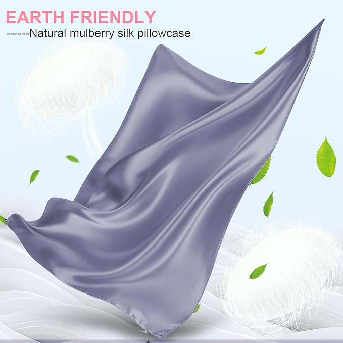 Mulberry Silk Pillow Cases King Size with Hidden Zipper, Ultra Smooth and Soft Breathable Cooling Silk Satin Pillowcase for Hair and Skin, Gifts for Women Men (Grayish Blue, 20x36 Inches, 1 Pack)