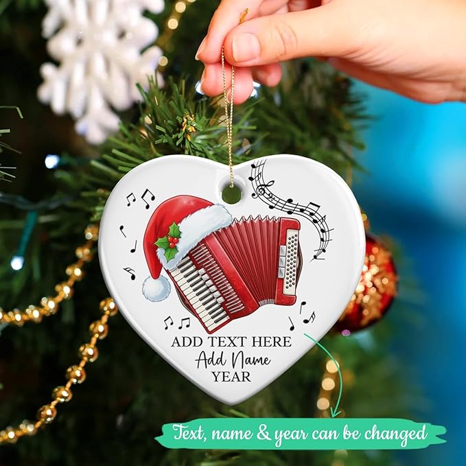 Personalized Text Name & Year Accordion Player Ceramic Ornament, Accordion Instrument Christmas Tree Ornaments, Custom Accordionist Christmas Ornament 2025, Xmas Decor Gifts for Music Lovers