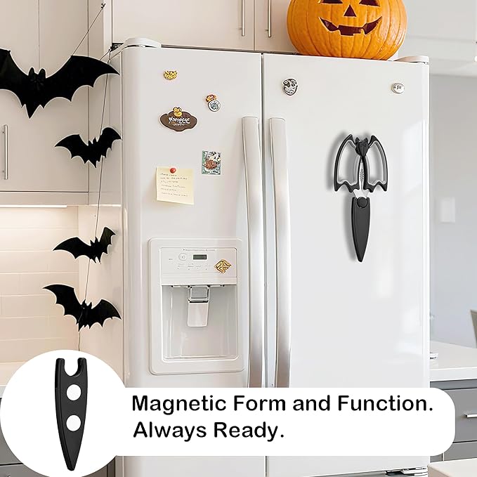 Magnetic Kitchen Scissors All Purpose 2 Pack - Halloween Bat Kitchen Shears - Heavy Duty Stainless Steel Cooking Shears for Cutting Meat, Food, Poultry - Featuring a Magnetic Protective Sheath