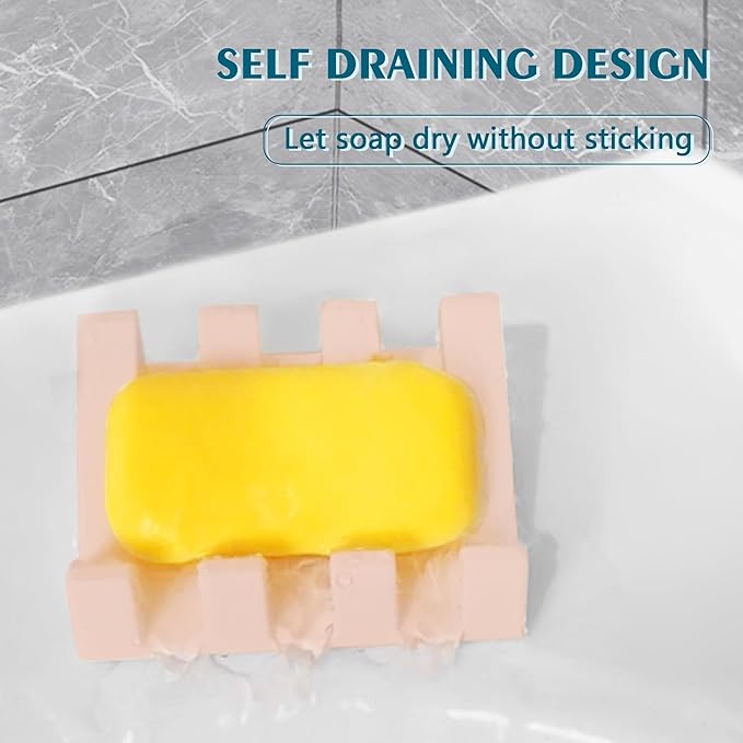 Self Draining Soap Dish,Silicone Suction Cup Soap Holder, Bathroom Soap Dish for Bar Soap,Can Extend Soap Life,Bathroom, Bath Tub, Kitchen Sink (4, Pink)