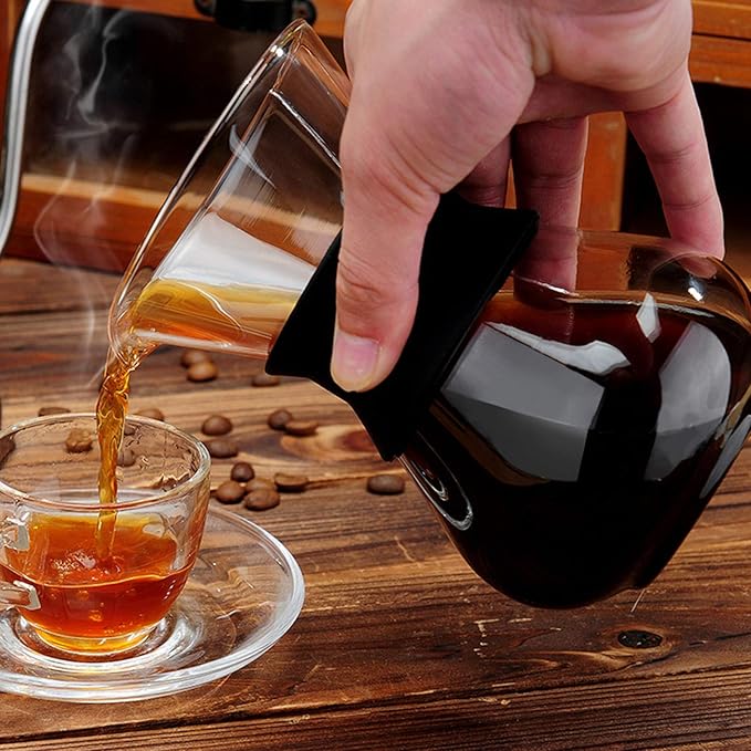 Joyzan Pour Over Coffee Maker, High-Heat Paperless Glass Drip Dripper Brewer Carafe with Reusable Stainless Steel Filter Scale Line Paperless Removable Portable Pot Set Clear Camping Hiking 400ML