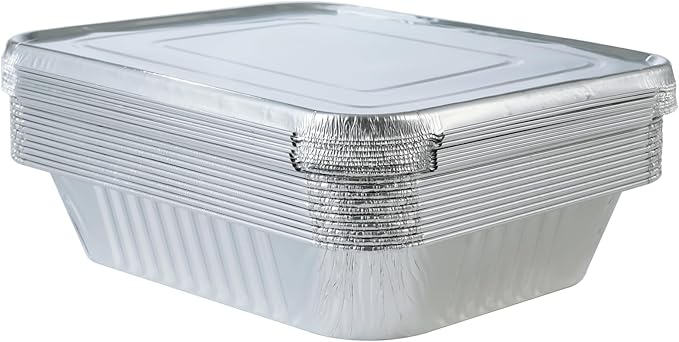 Aluminum Pans With Lids 9x13 [10 Sets] Aluminum Foil Pans Trays With Lids - Half Size Tin Foil Disposable Pans For Baking, Cake Serving Dishes, Roasting, Heating, Serving & Lining Steam-Table Trays