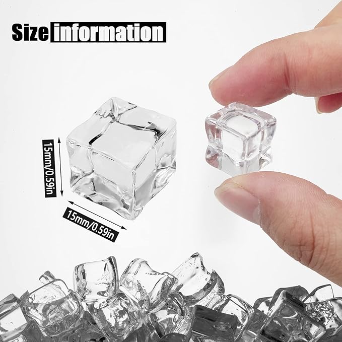 Fake Ice Cubes, 15 mm 100 PCS Artificial Ice Cubes, Acrylic Vase Fillers Crystal Rocks Diamonds,Table Scatter, Party Favor, Wedding Decoration, Photography