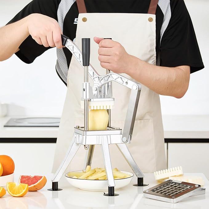 Commercial Vegetable Chopper Potato Dicer & Fruit Slicer, Stainless Steel French Fry Cutter with 3 Replacement Blades(1/2 Inch, 3/8 Inch and 1/4 Inch Blades) for Restaurants & Home Kitchen