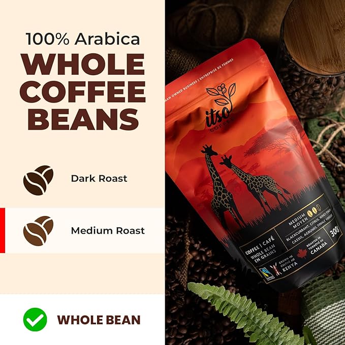 Medium Roast Whole Bean Coffee – Smooth & Balanced Arabica for Espresso, Cold Brew & Pour Over – Fresh Roasted Specialty Kenyan AA Beans – 250g Bag