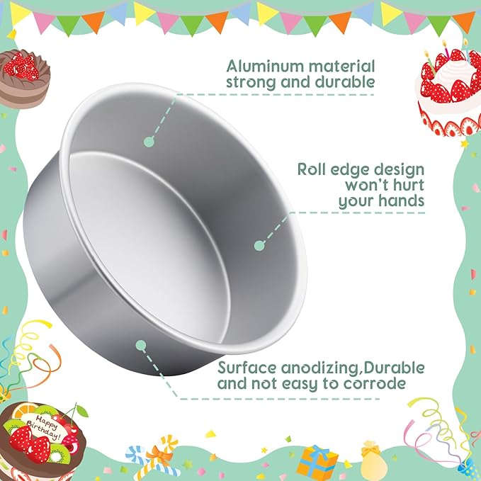 Nuenen 6 Pcs 8 Inch Round Cake Pans Aluminum Round Mold Smash Cake Baking Cheesecake Pans for Home Party Baking Supplies