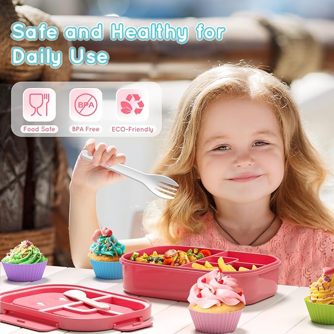 Bento Box Kid Adult Lunch Box 2 Pack, Leakproof Bento Lunch Container 4 Compartment Bento-Style Lunchbox with Utensil Set, On-the-Go Meal and Snack Packing for School, Work, Picnic