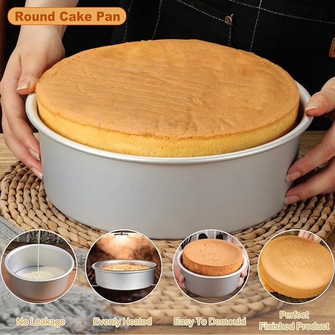 HomeMall 9 x 3 inch Round Cake Pan Set of 3, Aluminum Baking Pans for Layer Cakes, Heavy Duty Non-Stick, Evenly Baking Molds for Home Kitchen, Birthday Wedding Anniversary