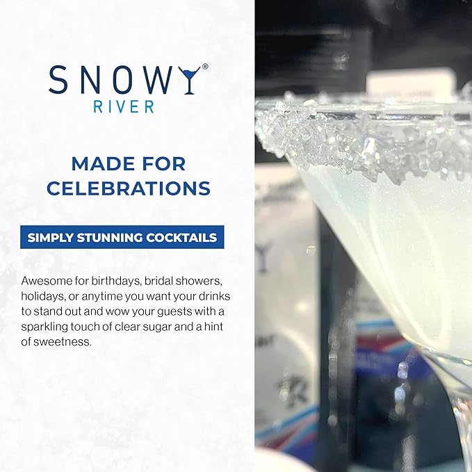 Snowy River Clear, Cocktail & Margarita Sugar Rimmer - Vibrant Color Glass Rimming Sugar with Medium Crystal Texture - 16oz