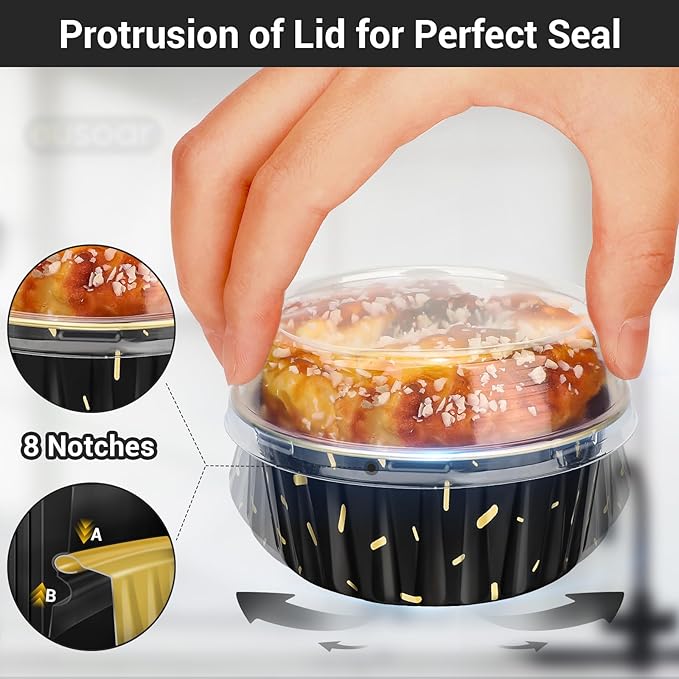 EUSOAR Disposable Ramekins with Lids, 400pcs 5oz Aluminum Foil Cupcake Liners Ramekins Cups for Baking, Dessert Cups Aluminum Cheesecake Pan Creme Brulee Baking Cups for Oven-Black Meteor Shower