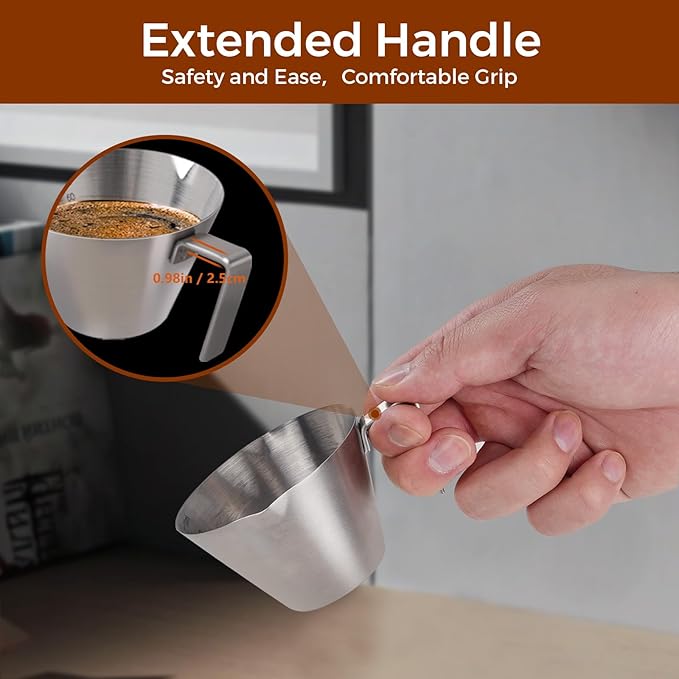 3Pcs Stainless Steel Espresso Cups, Double Spout Metal Espresso Measuring Cup with Handle, Dual Scale Espresso Pouring Cup with V-Shaped Mouth, 3.4oz/100ml (Silver)
