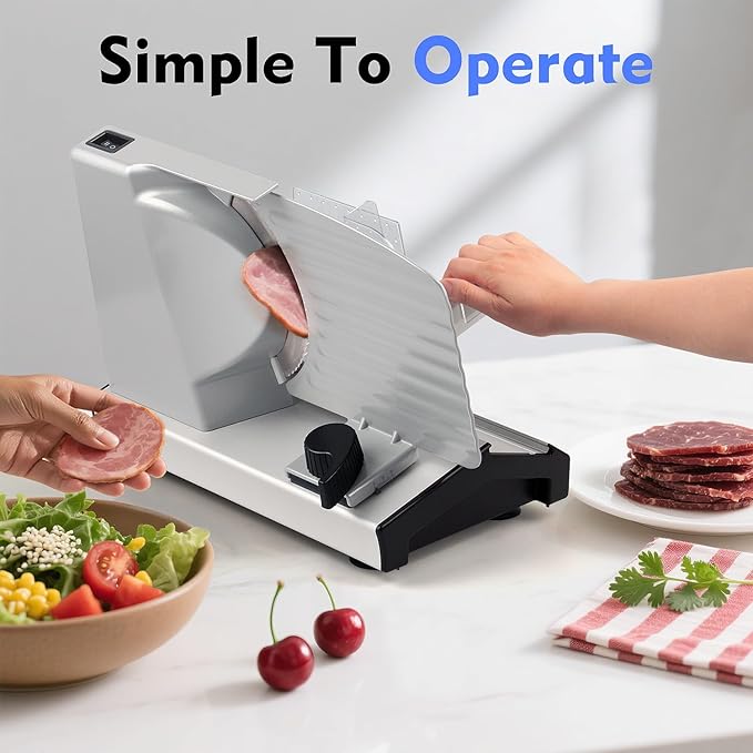 Cusimax Electric Meat Slicer for Home,200w Power Deli Slicer with Two 9" Stainless Steel Blades,Adjustable Thickness from 1-20 mm,Removable Food Tray for Easy Cleaning,Suitable for Home Use