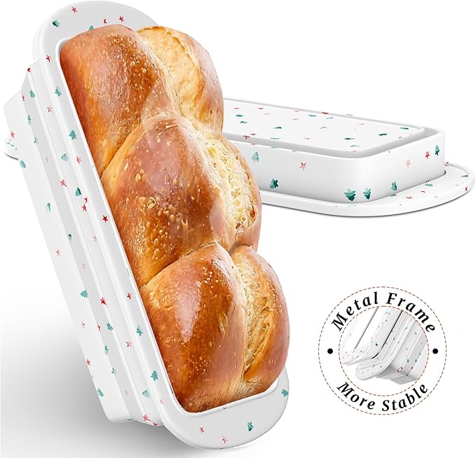 2 Packs Collapsible Silicone Loaf Pan with Metal Reinforced Frame, Bread Bakeware Pan for Homemade Bread, Non-Stick Silicone Baking Pan,Baking Mold (9"*4"*2.5", White, 2 Pieces)