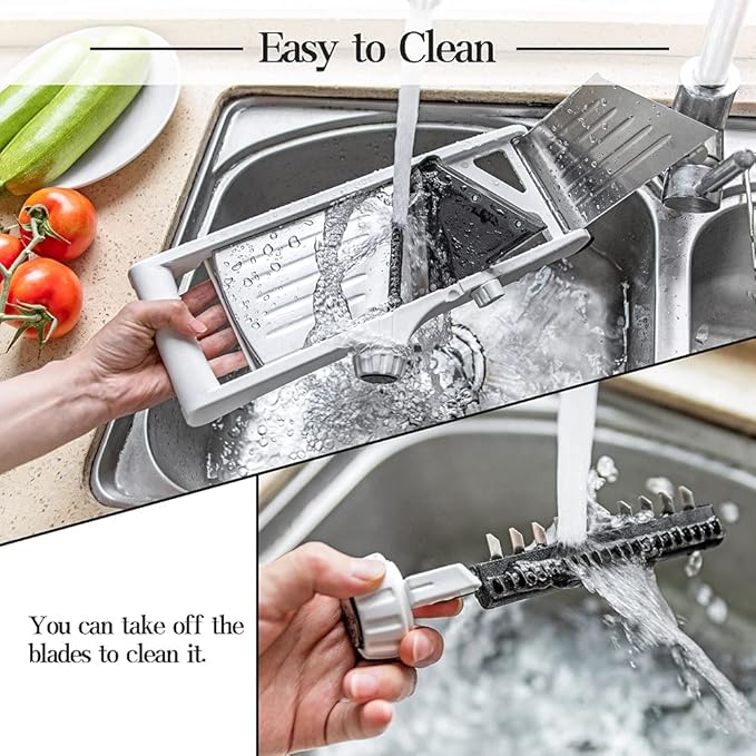 VEKAYA Mandoline Slicer for Kitchen, Stainless Steel Professional Vegetable Slicer with Adjustable Thickness, Safety Gloves & Food Holder, Easy to Clean, Ideal for Potatoes, Onions, Cucumbers