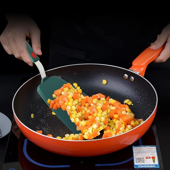 Silicone Spatula Set of 2 for Nonstick Cookware,Tenta Tenta Kitchen Slotted Angle Round Pancake Spatulas 600°F Heat Resistant Classic Rubber Spatula Set For Cooking-Dark Blue