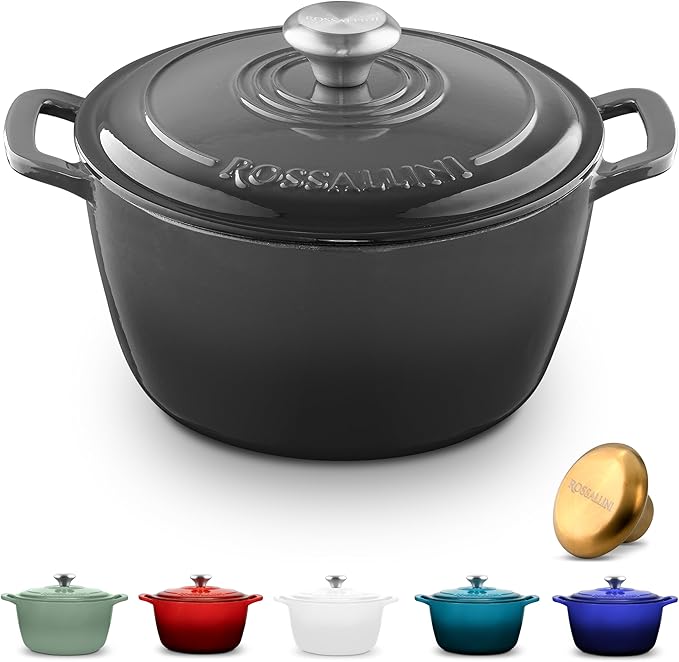 Signature Enameled Cast Iron Dutch Oven, Non-Stick Serving Pot with Tight Fitting Lid for Perfect Roasting, Baking, Sauteing, and Bread Making | 10Q (9.5L) - Oyster Grey