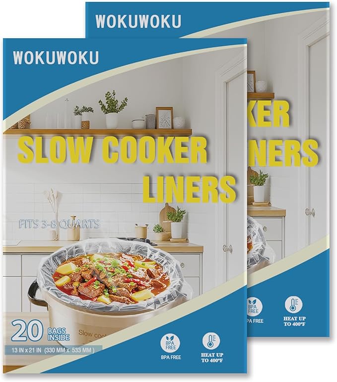 Slow Cooker Liners, 13“ x 21” 40 Cooking Bags, Large Disposable Pot Liners, Fits 3QT to 8QT Slow Cooker Cooking Plates, Multi-Purpose Liner Plastic Bags, BPA Free (2 Pack)