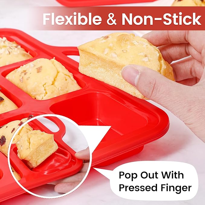 Silicone Mini Loaf pan, 12 Cavities Metal Reinforced Frame Nonstick Food Grade for Baking Mini Bread, Brownie, Cornbread, Cheesecake and Chocolate (1 Pack)