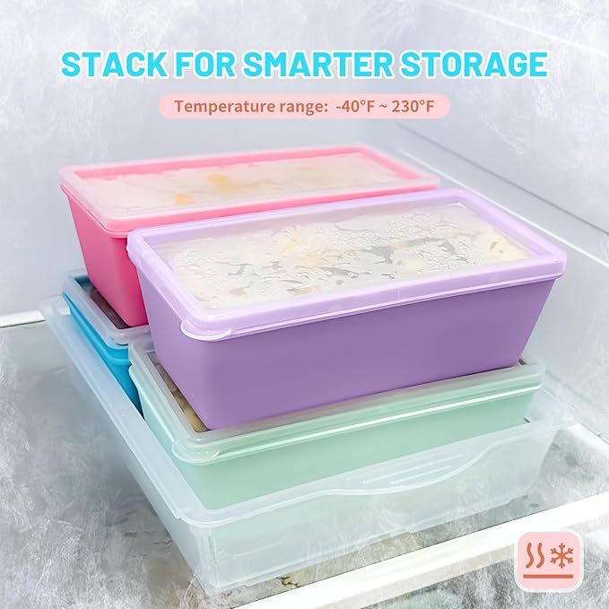 Gemice BPA-Free Silicone Freezer Molds with Base, Individual 4-Pack 2-Cup Portion Soup Cubes Freezer Tray with Lids for Food Storage, Oven & Dishwasher Safe, Silicone Freezer Containers for Meal Prep