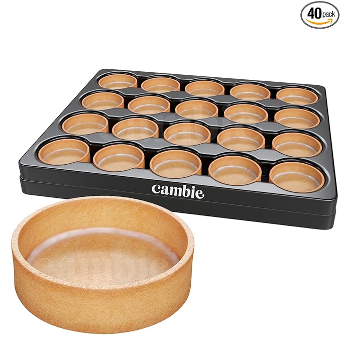 Cambie Sweet Round Medium Tart Shells, 2.17" in Diameter, French Style Tart Shells with White Chocolate Coating (Pack of 40)