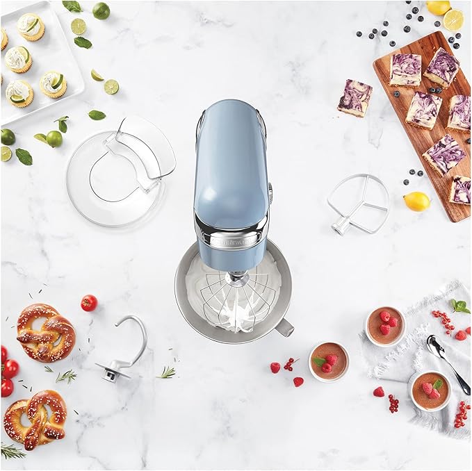 Cuisinart Stand Mixer, 12 Speed, 5.5 Quart Stainless Steel Bowl, Chef’s Whisk, Mixing Paddle, Dough Hook, Splash Guard w/ Pour Spout, Frosted Blue, SM-50BLU,Arctic Blue