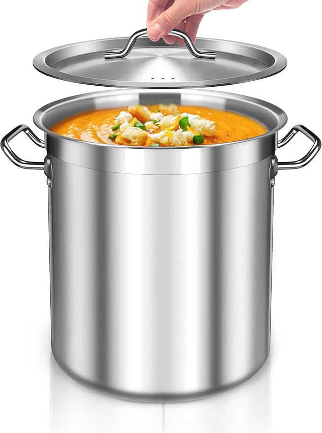 75 Quart Stainless Steel Stock Pot with Lid – Extra Large Commercial Cooking Pot for Soup, Stew, Seafood – Heavy Duty, Induction Ready – Perfect for Restaurants & Big Gatherings