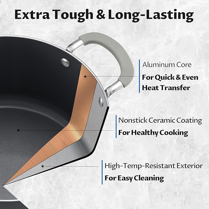 6 Quart Nonstick Stock Pot with Lid, BEZIA Ceramic Soup Pot with Lid, Induction Cooking Pots with Silicone Handle, Compatible with All Cooktops, Dishwasher Safe