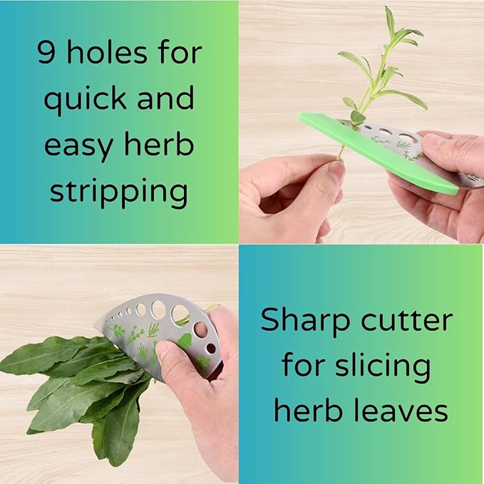 Herb Stripper – 9-Hole Stainless Steel Herb Peeler for Quick Leaf Stripping – Multi-Purpose Kale, Rosemary, and Basil Stripper with Cutting Edge – Durable & Easy to Clean Kitchen Gadget (2)