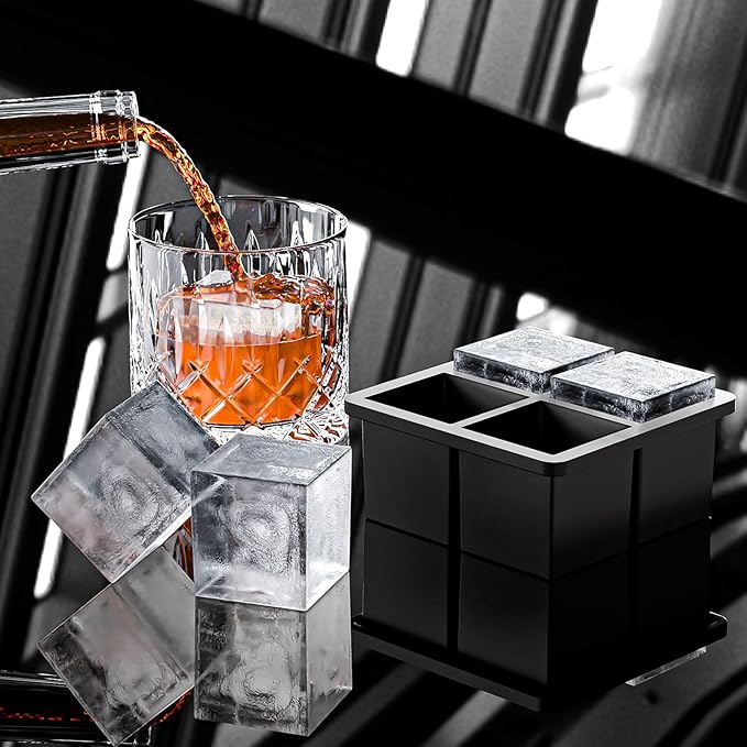 Bangp Large Ice Cube Tray for Whiskey,Silicone Ice Cube Trays 2 Pack,Large Ice Cube Molds with Leak Proof Removable Lid,Square Ice Cube Tray for Whisky and Cocktail