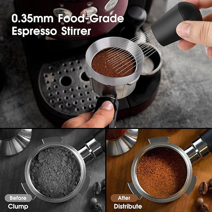51mm Espresso Accessories Kit, Coffee Distributor and Tamper Leveler, WDT Tool and Dosing Funnel Set Fits Delonghi 51 mm Espresso Machines and Portafilters