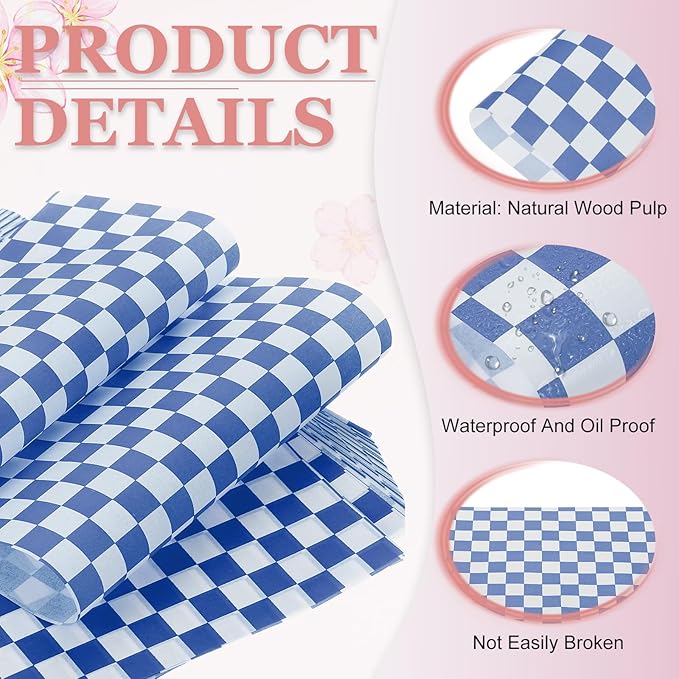 PATIKIL 7.1" x 7.1" Waxed Paper Sheets, 50Pcs Square Pattern Oil-absorbing Dry Food Wrapping Paper for Bakery Coffee Shop Home Baking Kitchen DIY, Blue