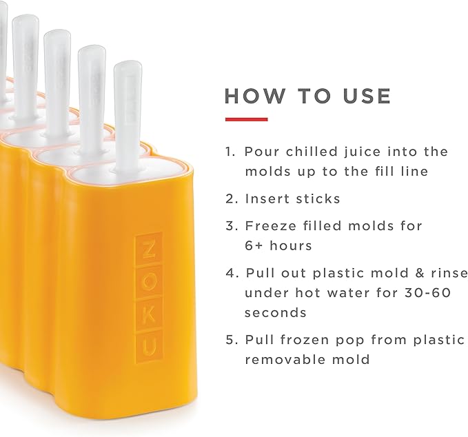ZOKU Mod Pops, 6 Classic Popsicle Molds in One Compact Tray With Sticks and Drip Guards, Easy-Release, BPA-free