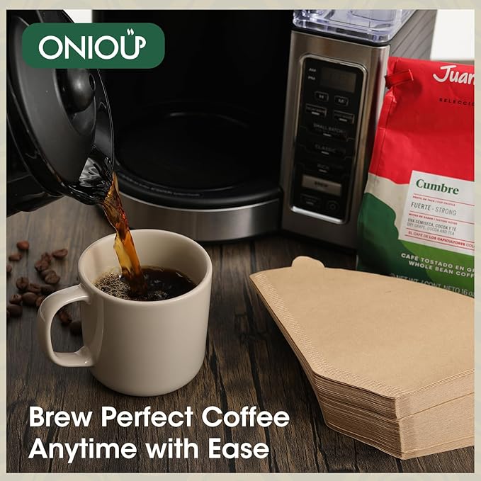 100 Count Coffee Filters #4, ONIOU Number 4 Cone Coffee Paper Filters 8-12 Cup Unbleached, Natural Coffee Filters 4 Cone Paper for Ninja Cuisinart Coffee Makers
