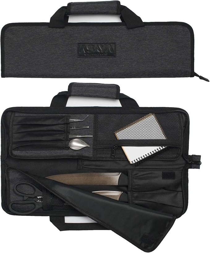 Asaya Chef Knife Roll Bag - 12 Pockets for Knives and Kitchen Utensils - Lightweight, Durable, and Stain Resistant Nylon - Perfect for the Traveling Chef - Knives not Included