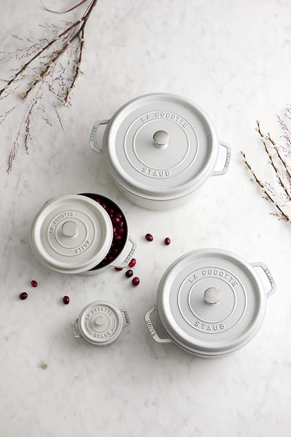 Staub Cast Iron 5.5-qt Round Cocotte - White Truffle, Made in France