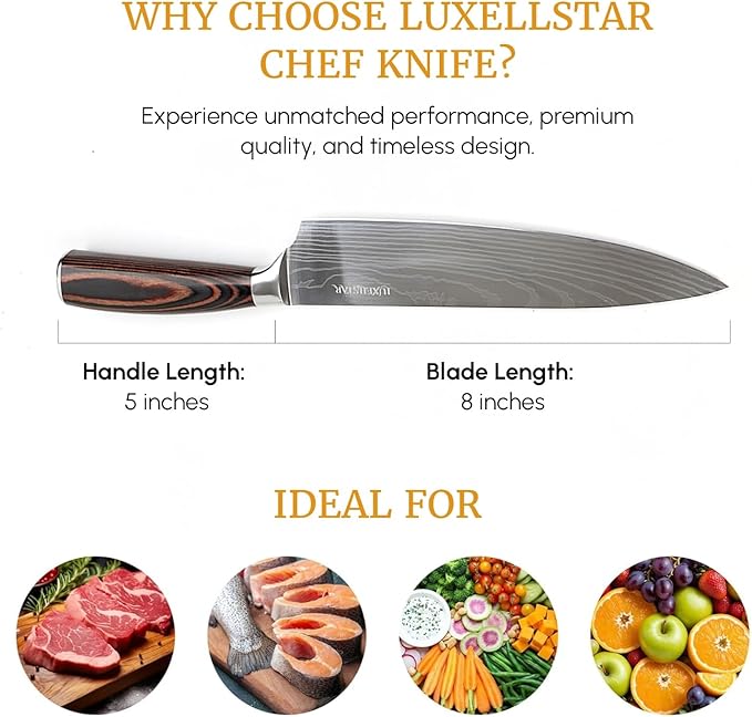Chef Knife 8 Inch High Carbon Japanese Steel Ultra Sharp with Ergonomic Pakka Wood Stylish Handle, Durable 5CR15 Grade Blade Razor Edge, Gift Box for Family and Friends