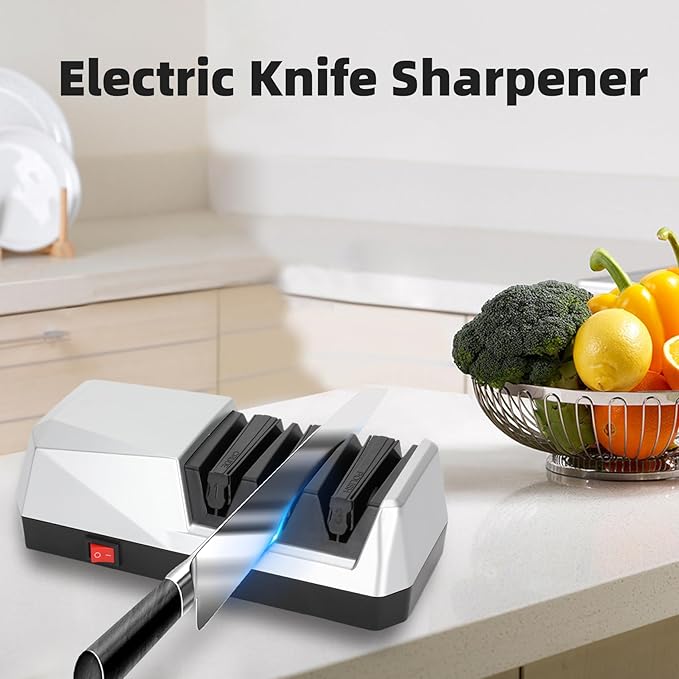 Knife Electric Sharpener for Kitchen, Bread, Serrated & Japanese-style Knife, 3 Stages Precision Angle Guides Sharpener, 100% Diamond Abrasives
