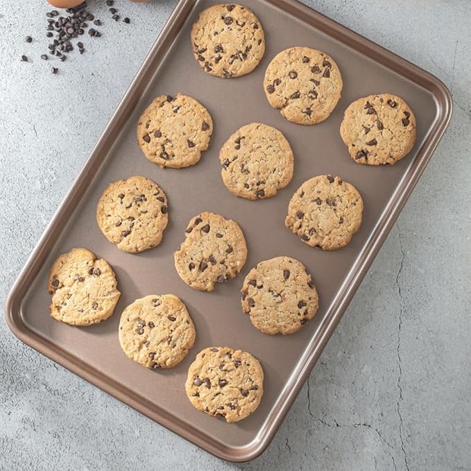 2 Pieces Large Sheet Pans Baking Sheet Pan Set, 12 x 17.5 inch Cookie Sheets for Oven, Carbon Steel Half Sheets Trays Nonstick Baking Sheet Set, Gold