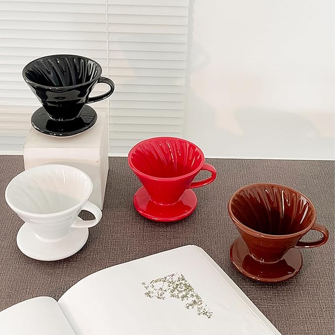 Pour Over Coffee Maker, Single Cup Coffee Dripper, Manual Porcelain Slow Brewing Accessories for Travel, Camping, Office, Home, Cafe, Coffee Gifts (White, Large,2-4Cups)