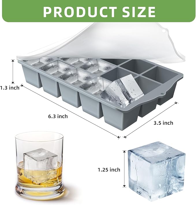 FANYITY Silicone Ice Cube Trays 2-Pack with Locks lids,Easy Release Ice Molds for Freezer,Perfect for Cocktails, Whiskey, Coffee