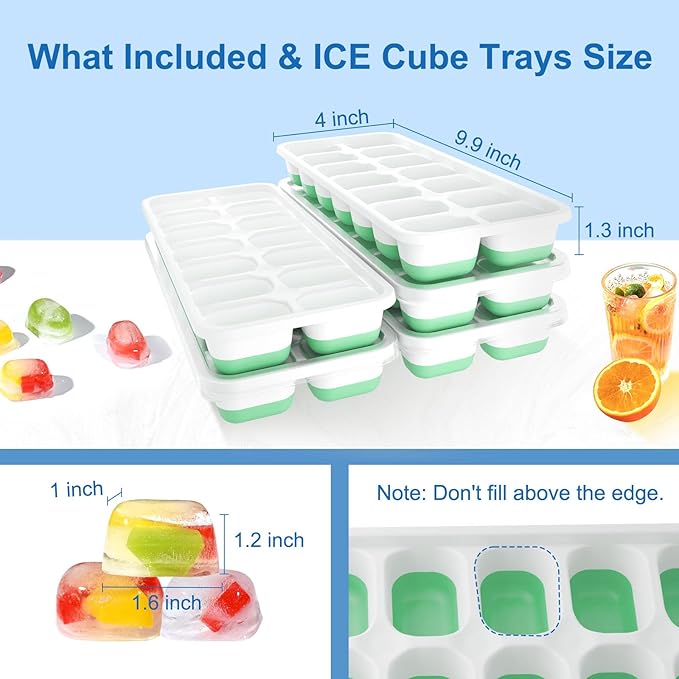 Ice Cube Trays for Freezer with Lids, 4 Pack Silicone & PP Easy-Release Ice Cube Tray, 14 Cubes Each (56 Total), Stackable, BPA Free, LFGB Certified Ice Molds for Drinks, Coffee, Baby Food, Cocktails