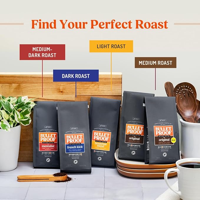 Bulletproof The Mentalist Medium-Dark Roast Ground Coffee, 12 Ounces (Pack of 3), 100% Arabica Beans, Clean Coffee Tested for Toxins, Packaging May Vary