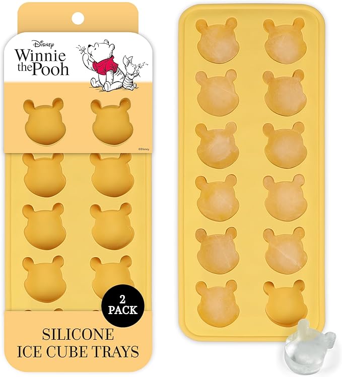 Disney Pooh Silicone Ice Cube Tray – 2 Pack Ice Trays for Freezer with Fun Pooh Ice Molds – Flexible BPA-Free Silicone Molds for Ice, Chocolate, and More (Pooh (Yellow))