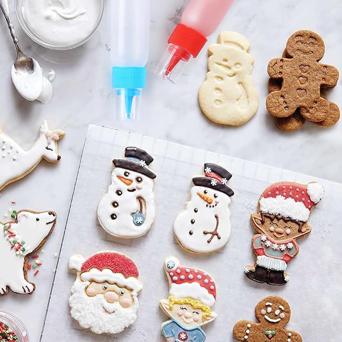 GOLOHO Cookie Icing Bottles, 6 Squeeze Applicator Bottles, 2 each (1, 2 and 4 ounces), Royal Icing Tools, Cake Sugar Cookie Decorating Supplies, Food Coloring, Frosting, Pancake Arts and Crafts Kit