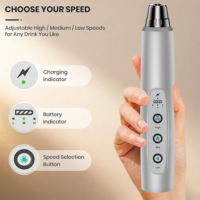 Milk Frother Handheld Rechargeable, Frother Wand Drink Mixer Electric Whisk for Coffee, Detachable With 3 Stainless Whisks, Hand Mixer for Lattes, Cappuccino, Matcha, Egg, No Stand, Silver