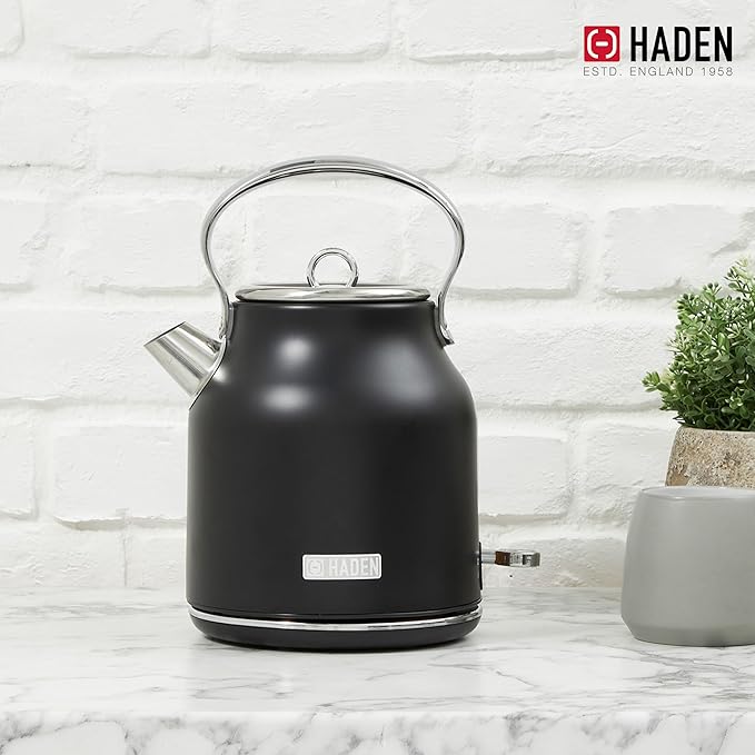 HADEN Coffee Machine, 12 Cup Drip Coffee Maker Bundled with Heritage 1.7 Liter Stainless Steel Electric Kettle, Black & Chrome