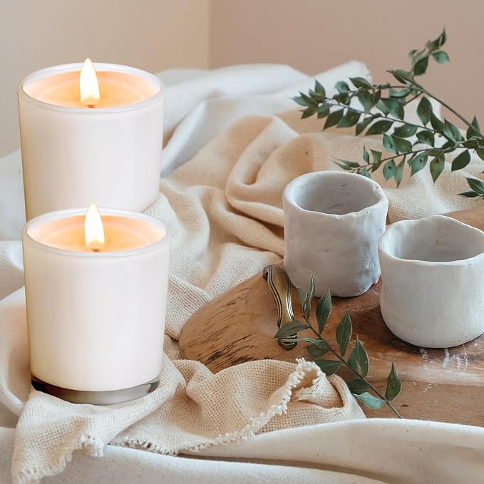 10 OZ Thick Candle Jars for Making Candles 15 Pcs, Empty Jars with Wood Lids for Candle Making, Sample Container, White