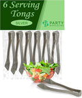 PARTY BARGAINS 8.5 Inches Plastic Serving Tongs, 6 Pack, Premium Quality & Heavy-Duty Silver Plastic Tongs for BBQ, Salads, Grilling, Buffets, & Kitchen